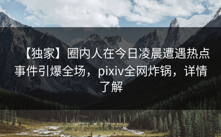 【独家】圈内人在今日凌晨遭遇热点事件引爆全场，pixiv全网炸锅，详情了解